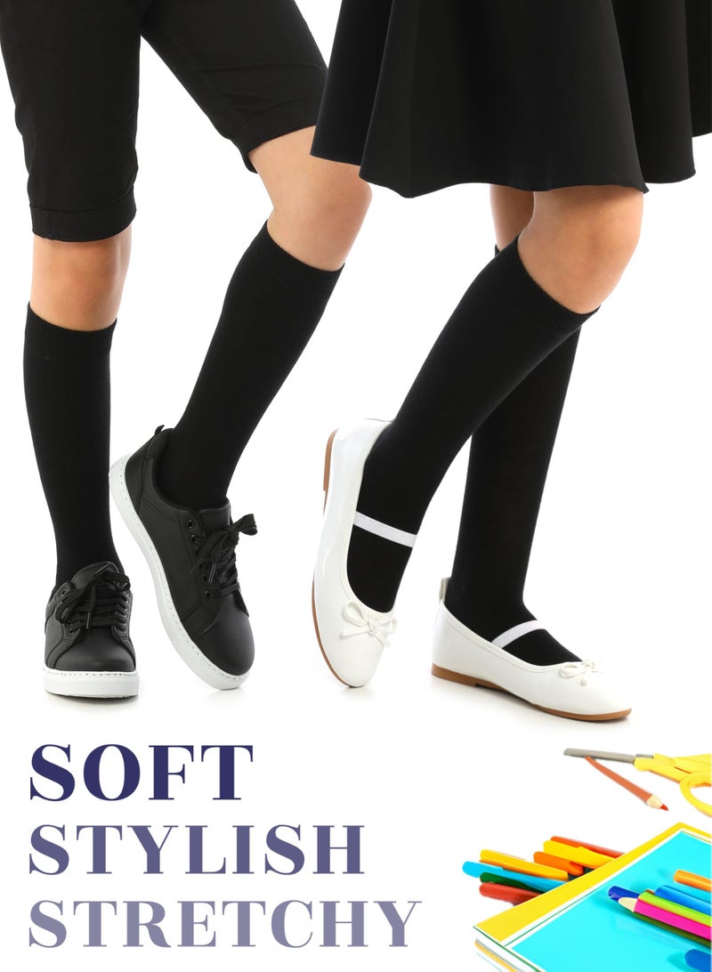 Hugh Ugoli Girls Boys Kids School Uniform Long Dress Socks, Extremely Soft, Comfortable, Rayon derived from Bamboo, Chemical-Free, 3 Pairs Black | 5-6 Years - Image 3